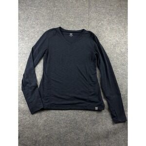 Title Nine Top Women's S Blue Shoulder Ruched Back Long Sleeve V Neck Activewear